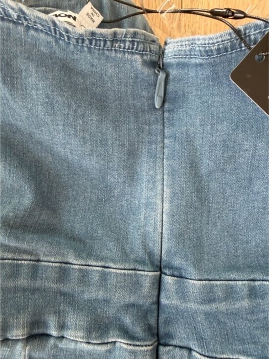 Fashion Nova Feeling Twirly Denim Jumpsuit Medium Wash Small Strapless Wide Leg - Picture 8 of 9